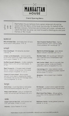 Manhattan House Menu