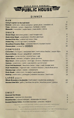 Eagle Rock Brewery Public House Menu