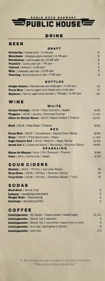 Eagle Rock Brewery Public Beer & Wine List