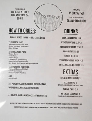 Ohana Poké Co Menu