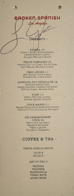 Broken Spanish Dessert Menu