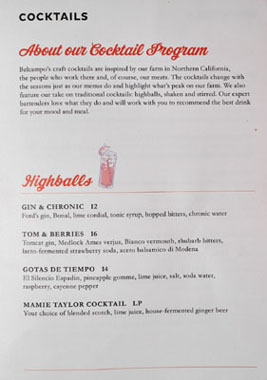 Belcampo Meat Co. Cocktail List: Highballs