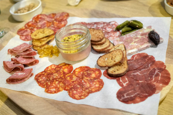 the baller board: all of the meats, ciabatta, butter, & cornichon