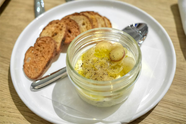 smoked local sablefish in a jar with pickled ramps