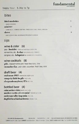 fundamental LA Happy Hour Menu