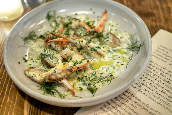 blue crab 'fingers' claws, old fashion vinegar dressing, herbs