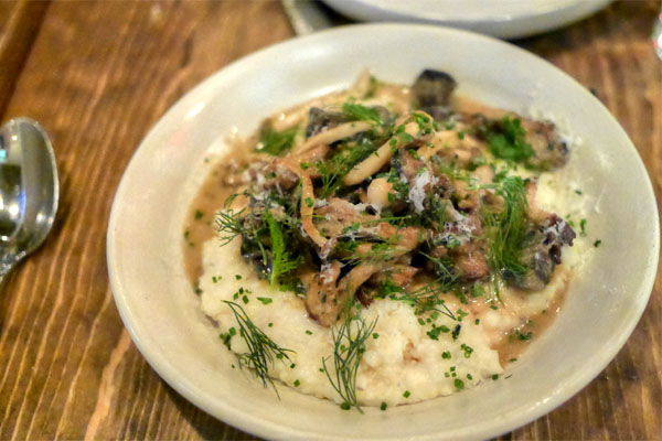 local mushrooms, burgundy snails, vermouth, antebellum grits, soft herbs