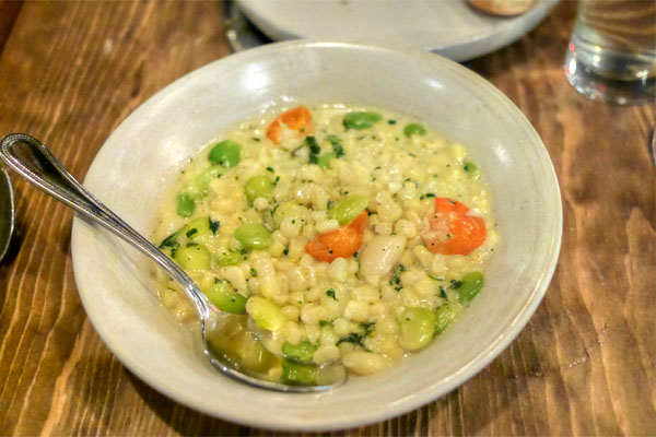 sweet corn succotash, baby limas, cherry tomatoes, cream, mint, lemon