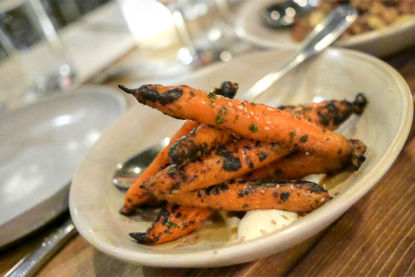 grilled carrots, warm honey, chimichurri, yogurt, benne