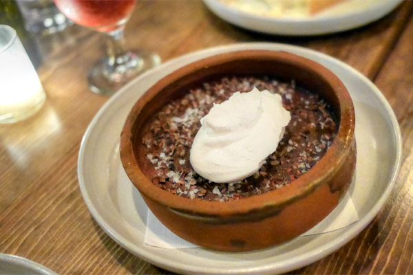 caramelized goat milk panna cotta, dark chocolate, creme fraiche