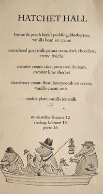 Hatchet Hall Dessert Menu