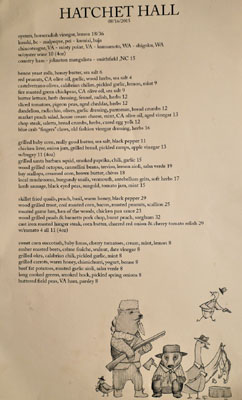 Hatchet Hall Menu