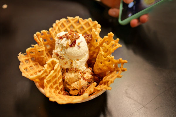 Cashew Fennel Chip/Burnt Caramel + Vanilla Cone Bowl + Candied Bacon