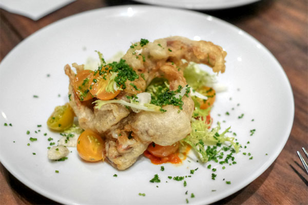 Beer Battered Soft Shell Crab, Tomatoes, Avocado, Frisee