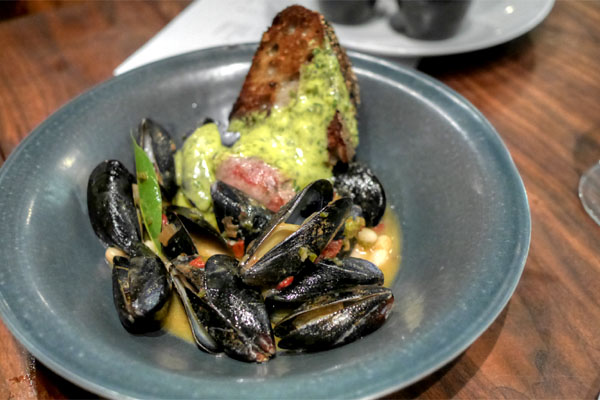 PEI Mussels, Serrano Chile Sofrito, Lamb Sausage