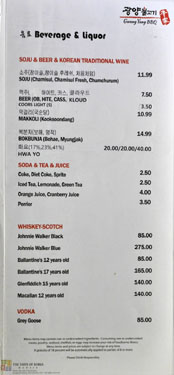 Gwang Yang Beverage & Liquor List