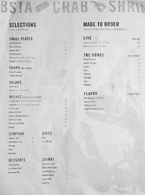 Lobsta Shack Menu