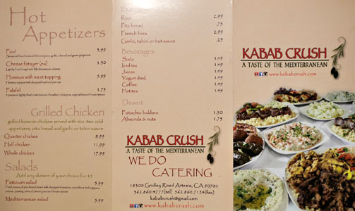 Kabab Crush Menu