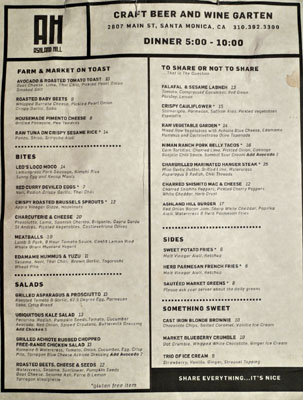 Ashland Hill Menu