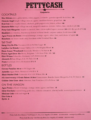 PettyCash Cocktail & Beer List