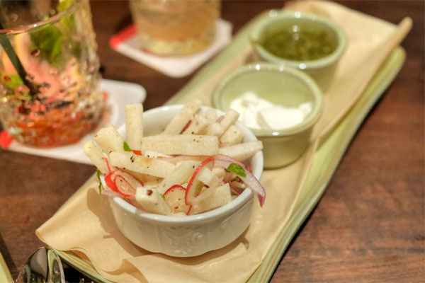 cilantro-onion relish, jicama slaw