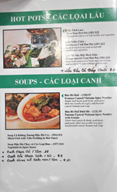 Garlic & Chives Menu: Hot Pots - Cac Loai Lau / Soups - Cac Loai Canh