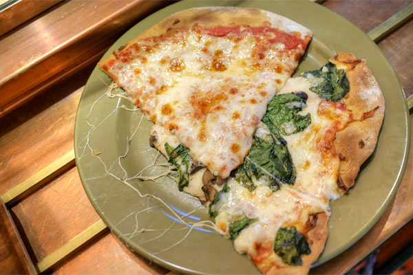 Cheese Pizza + Spinach Mushroom Pizza