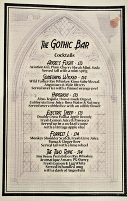 The Gothic Bar Cocktail List