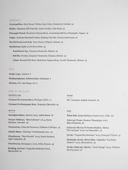 Viviane Cocktail List / Beer / Wines by the Glass