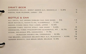 Alexander's Steakhouse Beer List