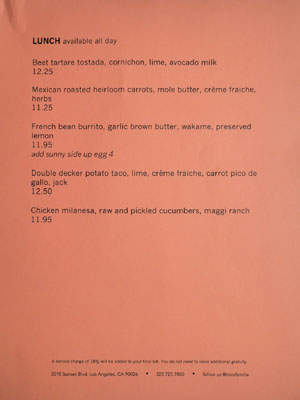 Trois Familia Menu: Lunch