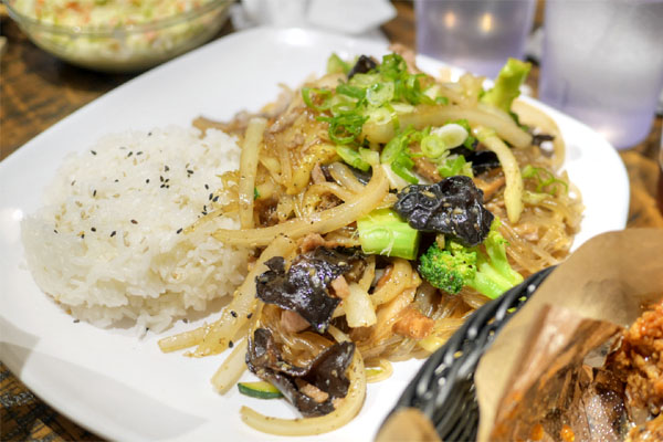 Pan-Fried Glass Noodles with Pork & Rice