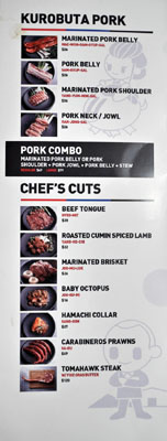 Hanjip Menu: Kurobuta Pork, Chef's Cuts