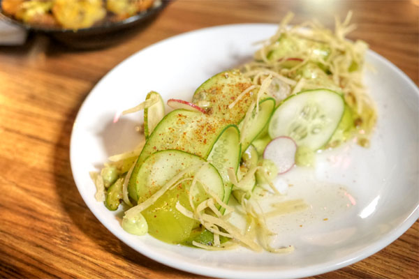 Pepinos & Pepitas, Avocado Mousse, Tajín, Radish, Crispy Tortilla