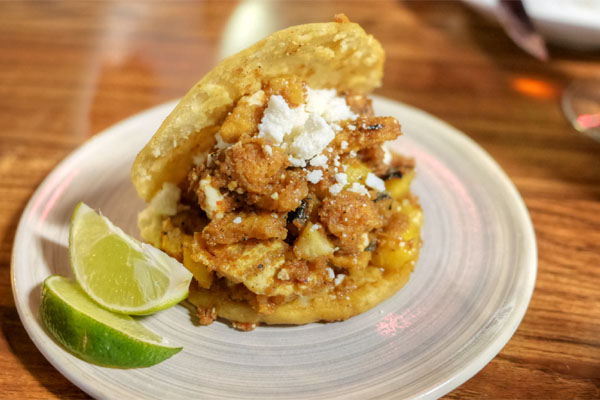 Gordita De Chicharron Al Pastor, Charred Pineapple, Salsa Roja, Queso Fresco