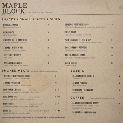 Maple Block Meat Co. Menu