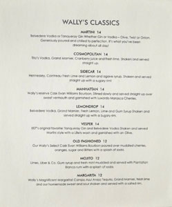 Wally's Cocktail List