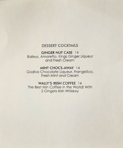 Wally's Dessert Cocktail List