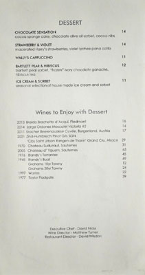 Wally's Dessert Menu