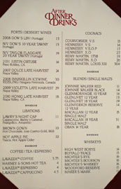 Lawry's The Prime Rib After Dinner Drink List