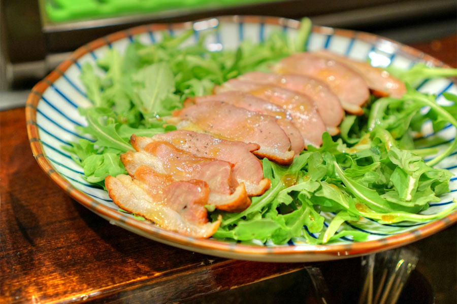 Smoked Duck breast over Organic Arugula