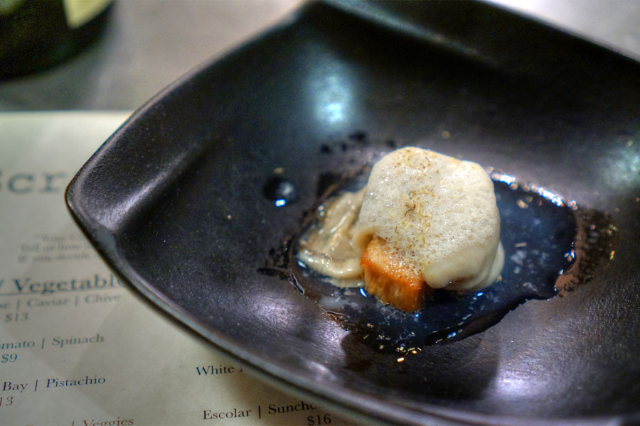 Pork Belly, Oyster, Coconut-Chamomile Emulsion, Chamomile Flowers