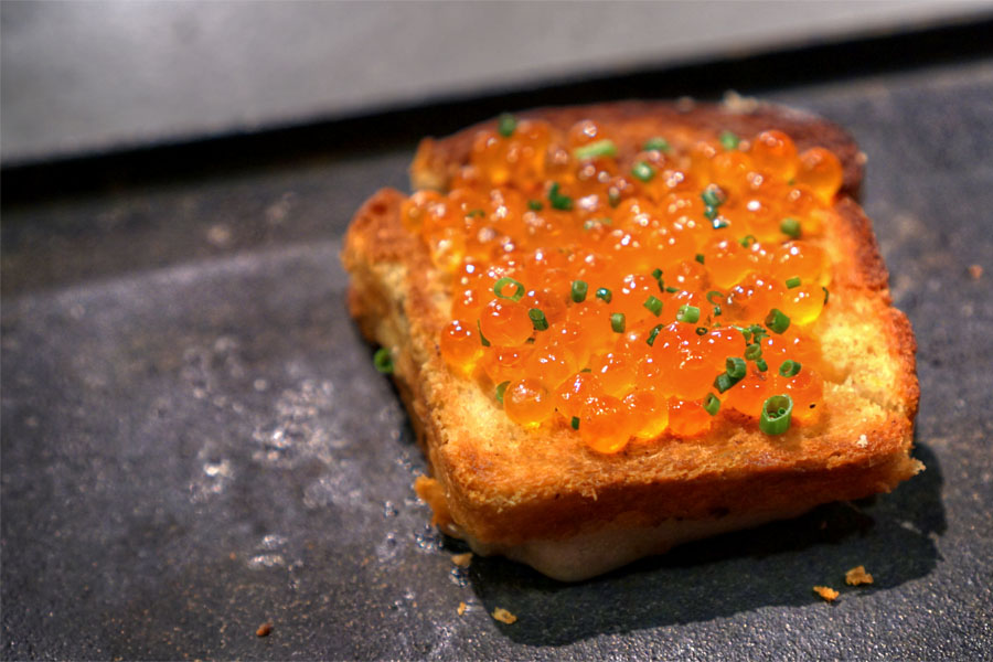 Homemade Brioche, Homemade Cheddar, Salmon Roe, Chives