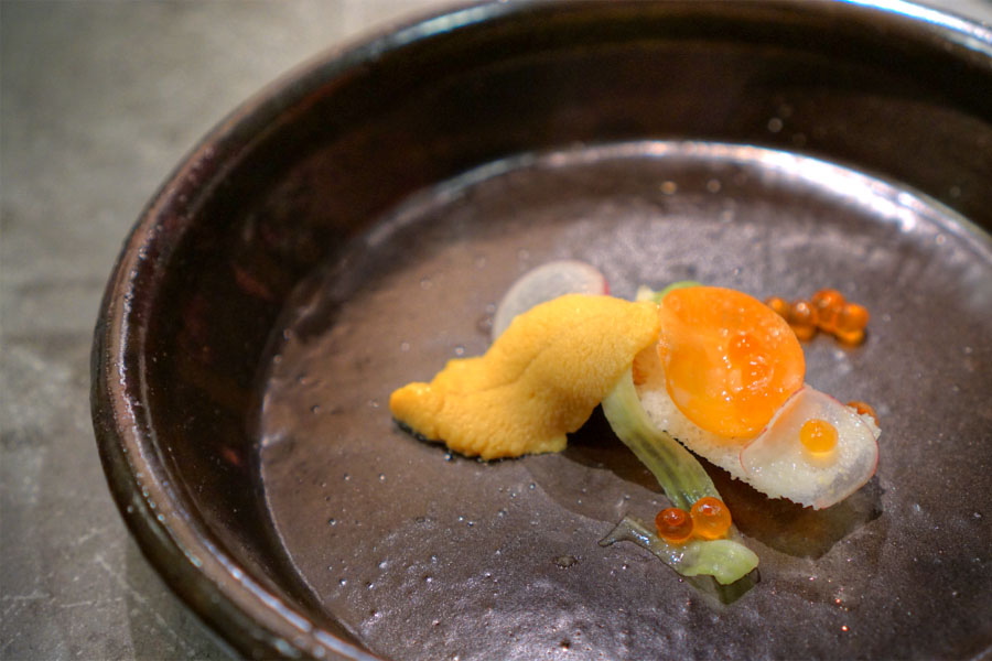 Foie Gras, Crudité, Carrot, Lemon, Salmon Roe, Uni