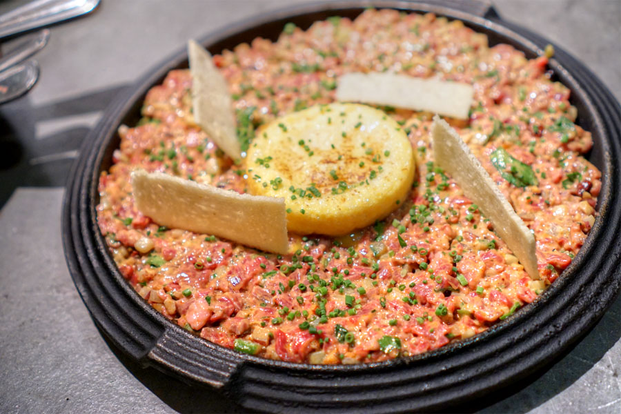 Beef Tartar, Chermoula, Old Bay, Brioche