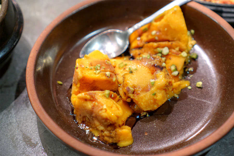 Persimmon Sorbet, Balsamic Vinegar, Pistachio