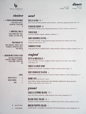 East Borough Menu