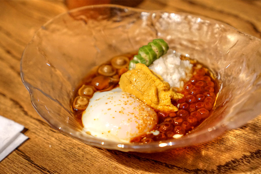 Poached Egg with Sea Urchin and Salmon Roe