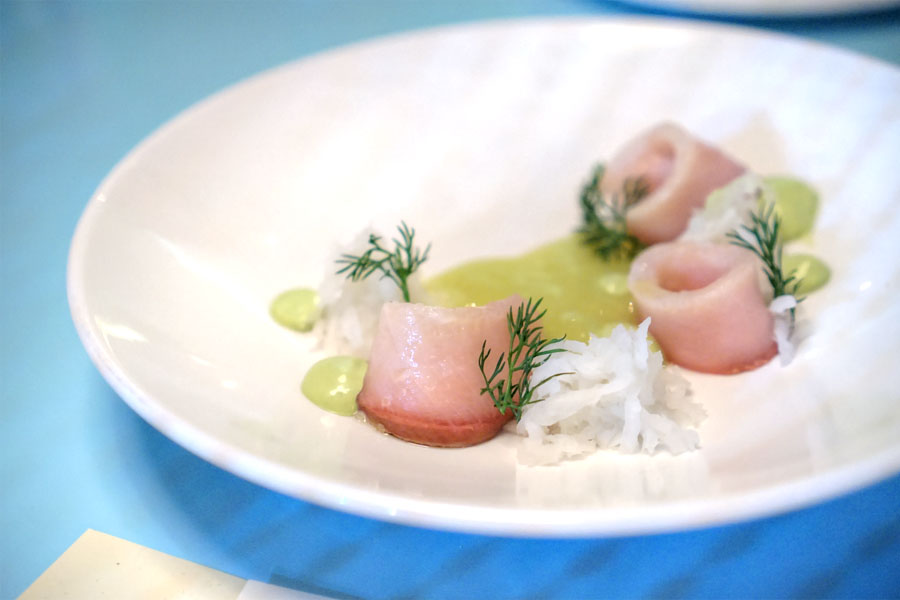 hamachi, oyster, celery & daikon