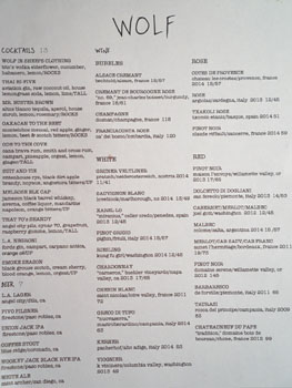 Wolf Cocktail/Beer/Wine List